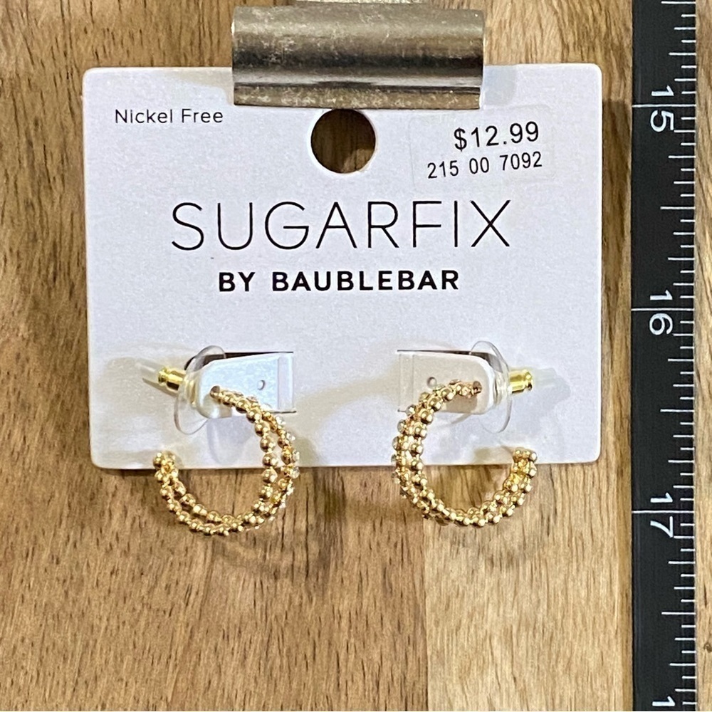 BaubleBar Sugarfix Crystal Beaded Double Hoop Earrings Gold Tone - Picture 3 of 4
